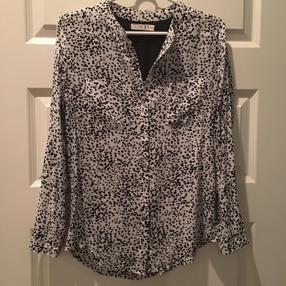 Polka dot blouse with black sheer window in back